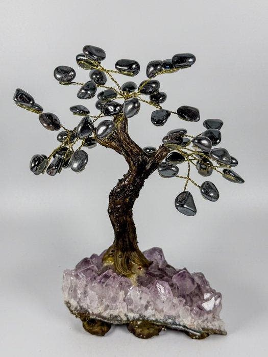 Edelstenen Bonsaiboompje op Amethist Kristalcluster –, Collections, Minéraux & Fossiles