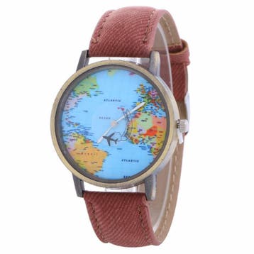 Fako - Horloge - Mini World - Vliegtuig - Donkerbruin, Verzenden, Nieuw
