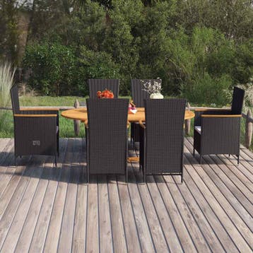 vidaXL 7-delige Tuinset poly rattan zwart, Verzenden, Tuinset