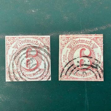 Thurn und Taxis 1858 - 6 Kreuzer de twee types en een
