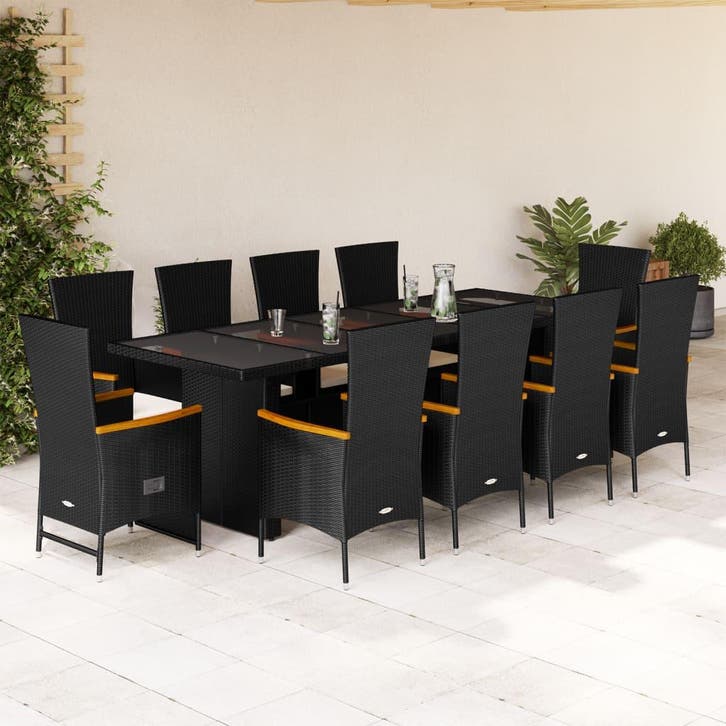 vidaXL 11-delige Tuinset met kussens poly rattan zwart, Jardin & Terrasse, Ensembles de jardin, Envoi