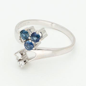 Bague - 14 carats Or blanc Diamant (Naturelle) - Saffier, Handtassen en Accessoires, Ringen, Nieuw