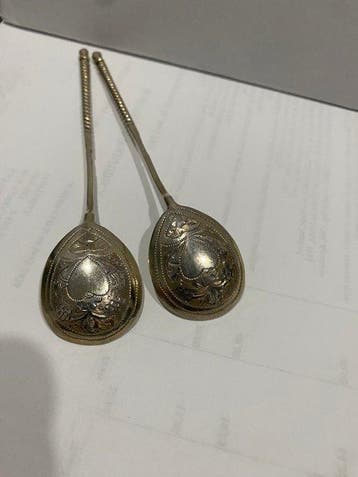 Koffielepel (2) - .875 (84 Zolotniki) zilver, Antiek en Kunst