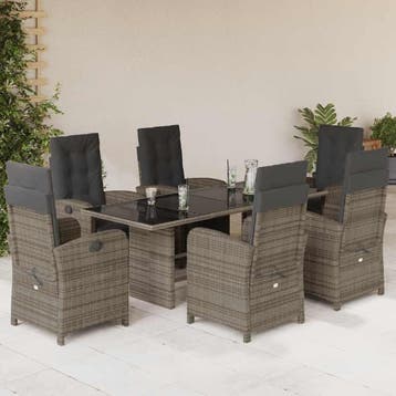 vidaXL 7-delige Tuinset met kussens poly rattan grijs, Verzenden, Tuinset