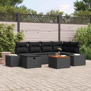 vidaXL Tuinbank Set 7 st Zwart Poly rattan, Verzenden, Nieuw