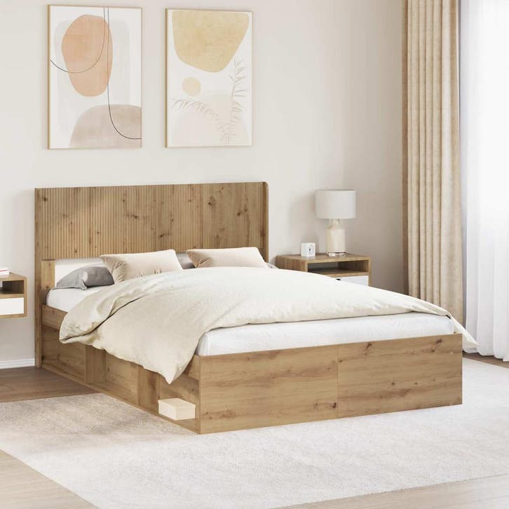 vidaXL Bedframe met opbergruimte en hoofdbord Artisanaal, Huis en Inrichting, Slaapkamer | Bedden, Nieuw, Verzenden