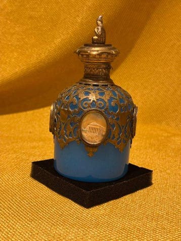 Parfumfles - opaalglas, metaal, parelmoer - Parfumfles uit