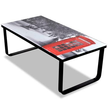 vidaXL Salontafel met telefooncel-print glazen tafelblad, Verzenden, Nieuw