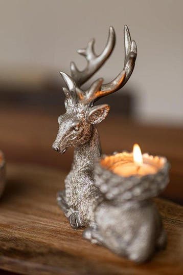 sculptuur, Vintage Style Resin Stag Candle Holders –