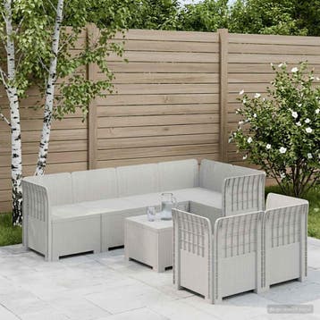 vidaXL 7-Zits Tuinbank Rattan Look PP Wit, Verzenden