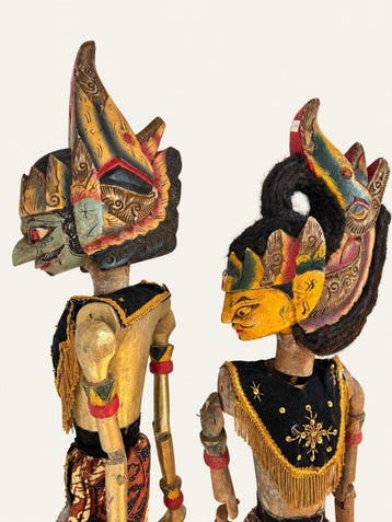 Wayang golek (2) - Hout, Textiel, Haar - 1960-1970,, Antiek en Kunst
