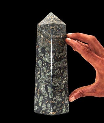 Grote 1,14 kg Groene Kambaba Jaspis Obelisk Toren -