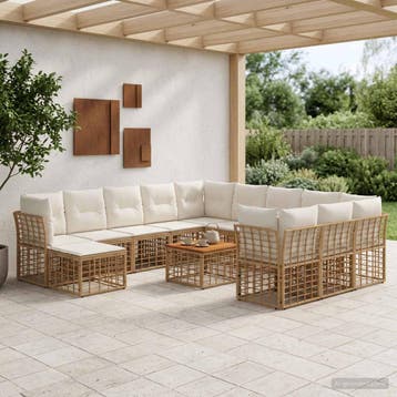 vidaXL Buiten bank set 13 pcs Natuurlijk en Crème Wit, Verzenden, Nieuw