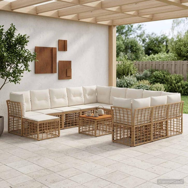 vidaXL Buiten bank set 13 pcs Natuurlijk en Crème Wit, Tuin en Terras, Tuinsets en Loungesets, Nieuw, Verzenden