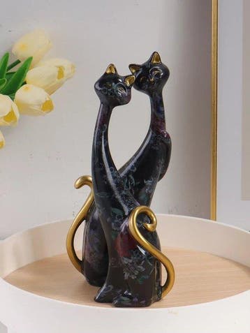sculptuur, Modern Decorative Cat Sculptures – Hand Painted