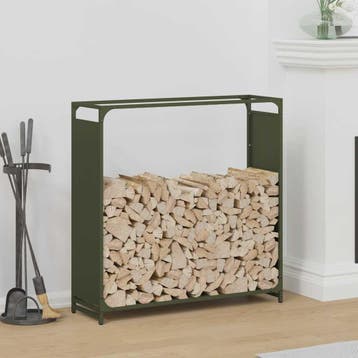 vidaXL Brandhoutrek 90x28x90 cm koudgewalst staal olijfgroen, Verzenden