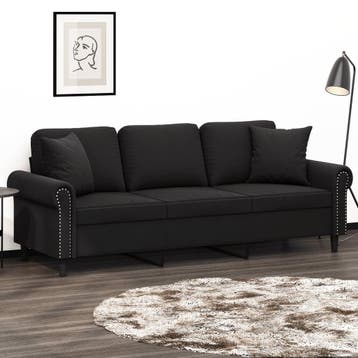 vidaXL Driezitsbank met sierkussens 180 cm fluweel zwart, Verzenden