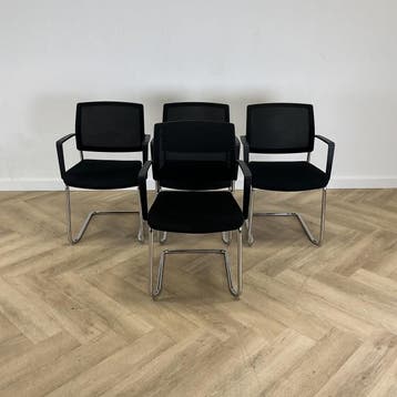 vergaderstoelen (set van 4) stapelstoelen, zwart - chroom, Gebruikt, Zwart, Eén