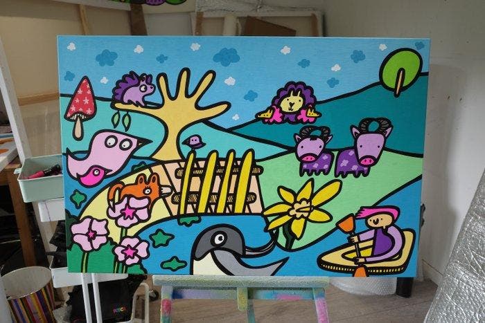 Kev Munday - Down by the River, Antiquités & Art, Art | Peinture | Moderne