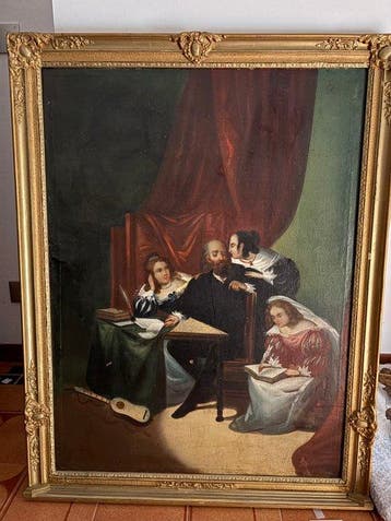 Italiaanse school (XIX) - Il precettore e le allieve – scena, Antiek en Kunst