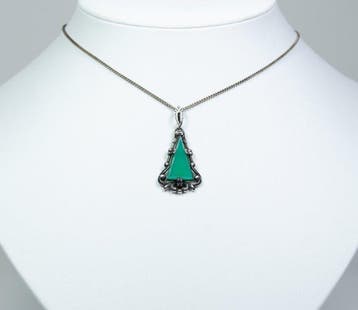 - Art nouveau - argent au moins 800 - agate verte - Collier