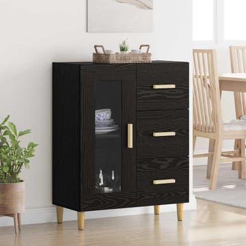 vidaXL Dressoir met lade Zwart Eiken 69,5 x 34 x 90 cm, Huis en Inrichting, Kasten | Dressoirs, Verzenden, Nieuw