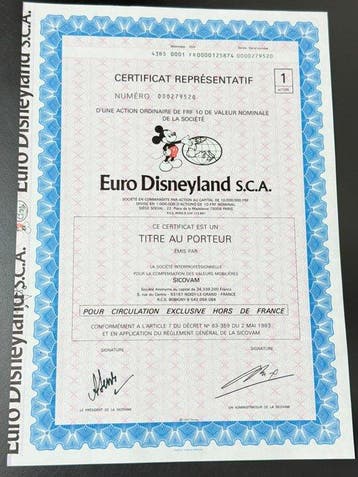 Euro Disneyland S.C.A. (Euro Disney) - 1 Aandelencertificaat, Collections