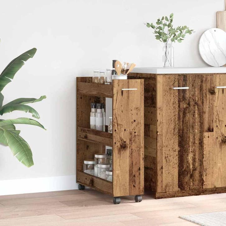 vidaXL Kast met wiel Oudhout 60 x 22 x 79 cm, Huis en Inrichting, Kasten | Overige, Nieuw, Verzenden
