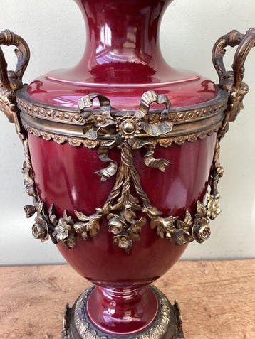 Vaas - Porselein, Brons verguld - Franse urn rond 1870, Antiek en Kunst