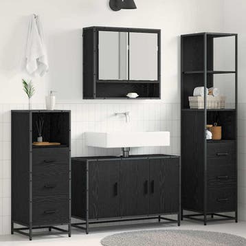 vidaXL Badkamermeubel Set 4 st Zwart Eiken 90 x 33 x 60 cm, Verzenden, Nieuw