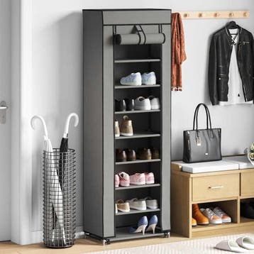 vidaXL Schoenenkast met hoes 57x29x162 cm stof grijs, Verzenden