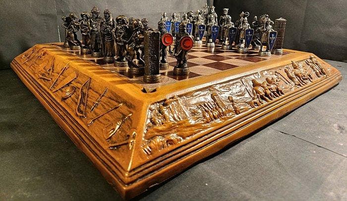 Schaakspel - Las Cruzadas - brons, hout, Antiek en Kunst, Curiosa en Brocante