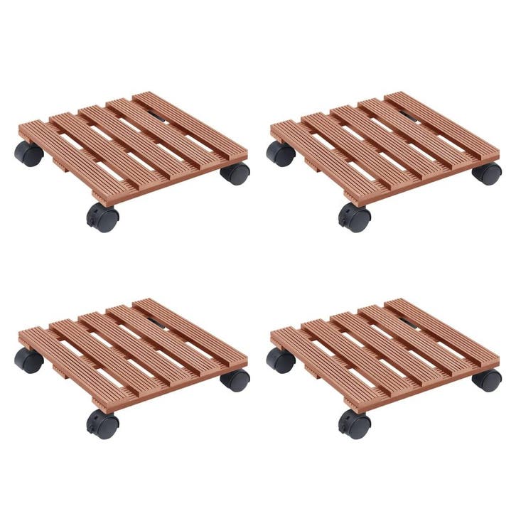 vidaXL Plantentrolleys 4 st 30x30x7,5 cm HKC bruin, Tuin en Terras, Bloembakken en Plantenbakken, Nieuw, Verzenden
