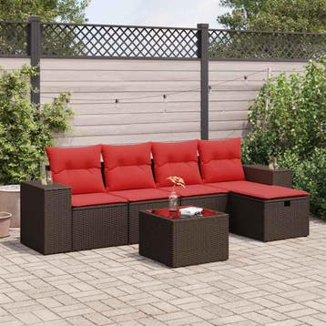 vidaXL 6-delige Loungeset met kussens poly rattan bruin, Verzenden, Nieuw, Loungeset