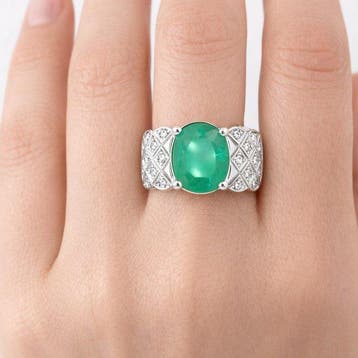 Ring - 18 karaat Witgoud - 3.00ct. tw. Smaragd - Diamant -