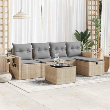 vidaXL 6-delige Loungeset met kussens poly rattan beige, Verzenden, Nieuw, Loungeset