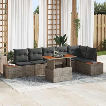 vidaXL Tuinbank Set 7 st Grijs Poly rattan, Verzenden