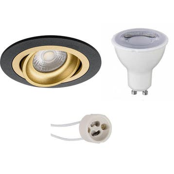 LED Spot Set 6W - Dimbare Ronde Inbouwspot Mat Zwart/Goud |, Verzenden, Nieuw