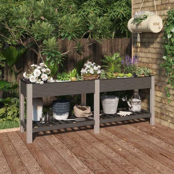 vidaXL Plantenbak verhoogd met schap 200x50x75 cm HKC grijs, Verzenden, Nieuw