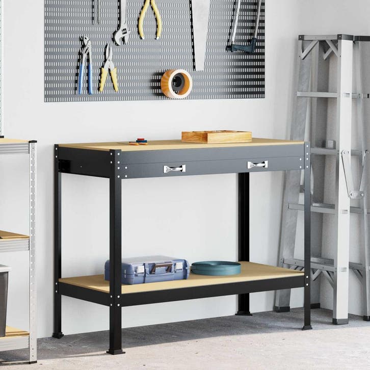 vidaXL Werkbank Zwart 114 x 54 x 91 cm Samengesteld Hout en, Doe-het-zelf en Bouw, Werkbanken, Nieuw, Verzenden