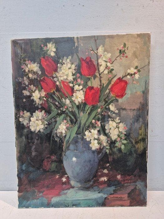 TH van Oorschot. (1910-1989) - Tulpen en meer., Antiek en Kunst, Kunst | Schilderijen | Klassiek