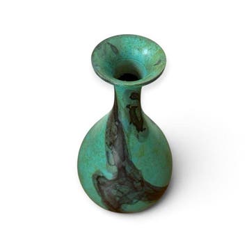 Hun – Takaoka bronzen Tsurukubi bloemenvaas – gesigneerd -