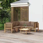 vidaXL 6-delige Loungeset met kussens bamboe taupe, Verzenden, Nieuw, Loungeset