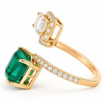 Bague tendance - 14 carats Or jaune - 4.28ct. tw. Émeraude -