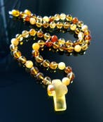 Amber Vintage barnsteen hangerketting, hanger, amulet,, Verzamelen