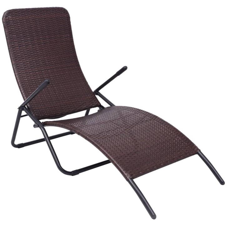 vidaXL Inklapbaar ligbed poly rattan bruin, Tuin en Terras, Ligbedden, Nieuw, Verzenden