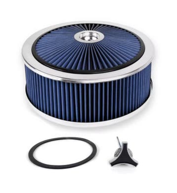 Luchtfilter 14 X 5 inch high flow chroom met blauw filter, Ophalen of Verzenden