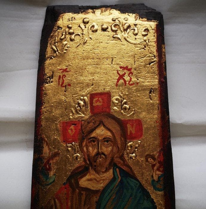Icoon - Russische handgeschilderde icoon van Jezus, Antiek en Kunst, Antiek | Boeken en Manuscripten