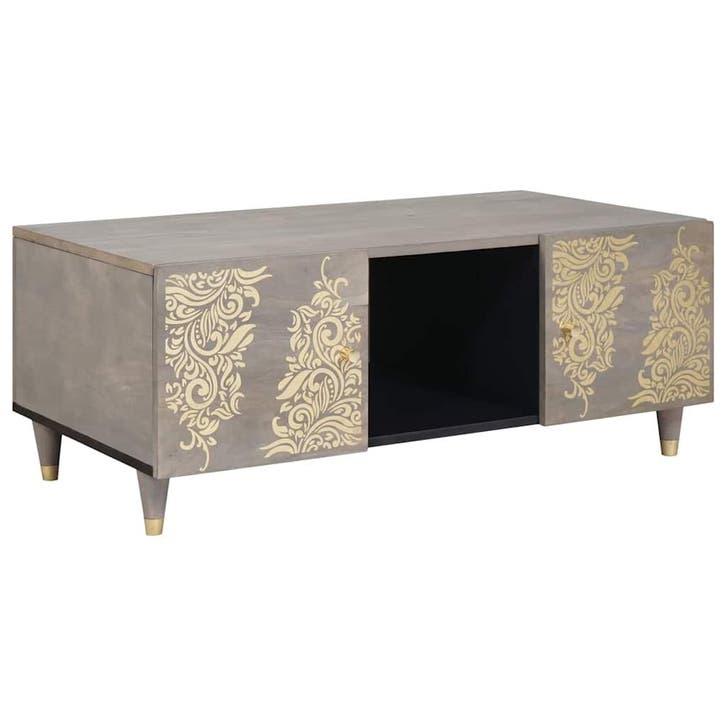 vidaXL Salontafel Grijs 100 x 54 x 40 cm Massief Mango Hout, Huis en Inrichting, Tafels | Salontafels, Nieuw, Verzenden