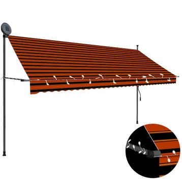 vidaXL Luifel handmatig uitschuifbaar met LED 350 cm oranje, Tuin en Terras, Verzenden, Nieuw